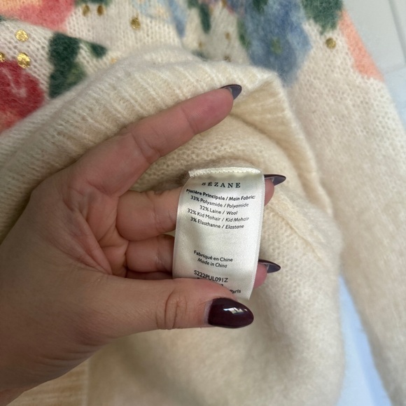 Sezane Mallory floral jumper sweater Crewneck pullover ivory - Picture 4 of 5